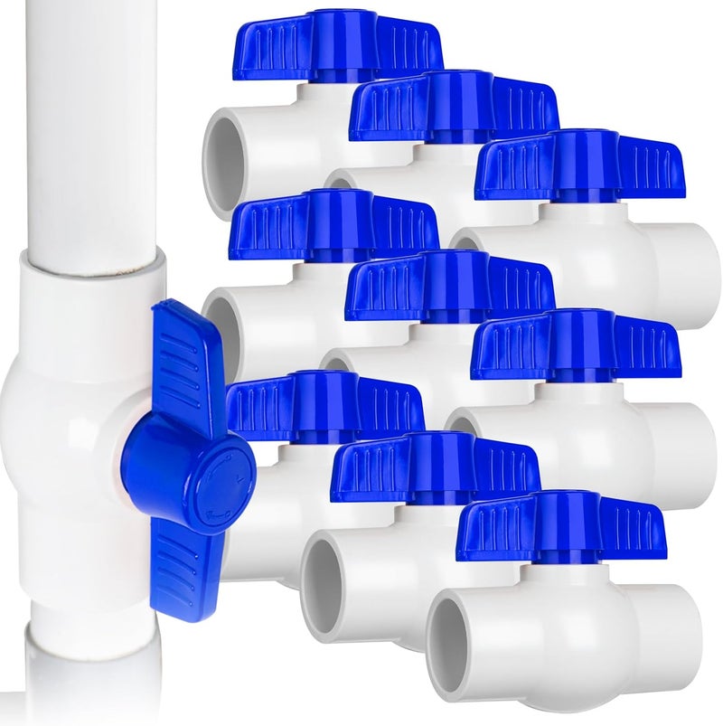 AODESTINY 10PCS 1/2" PVC Ball Valve, Shut-Off Ball Valves Socket with Easy Turn Blue T-Handles, Slip PVC Valve for Water Project, Swimming Pool, Sewage Pump, Sprinkler Line, Outdoor Plumbing & Irrigation System - Image 1